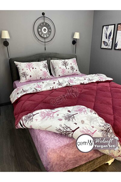 Çetinhome Double Patterned Welsoft Quilt Set (Without Sheets)