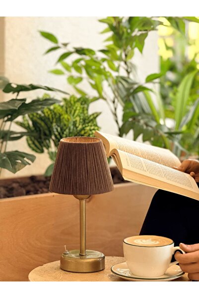 Maison Avf Kahverengi Kadife Süet Kablosuz Pilli Masa Lambası - Alt Uzun Eski...