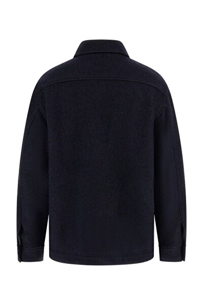 Guess Men's Furry Shirt Jacket - Navy Blue