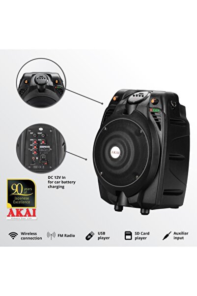 AKAI SS022A-X6 Active Portable Speaker, USB/SD CARD, Black