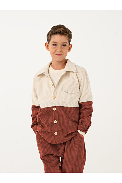 Catz Kids Boy's Cream Burgundy Velvet Retro Pants Shirt Set