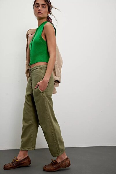 september island Khaki Color Comfortable Fit Denim Trousers