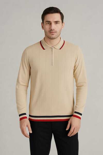 ANATOLIATEKSTILE 👱🏻‍♂️👕Ανδρικό πόλο με φερμουάρ και ρίγες σε αντίθεση – Κο...