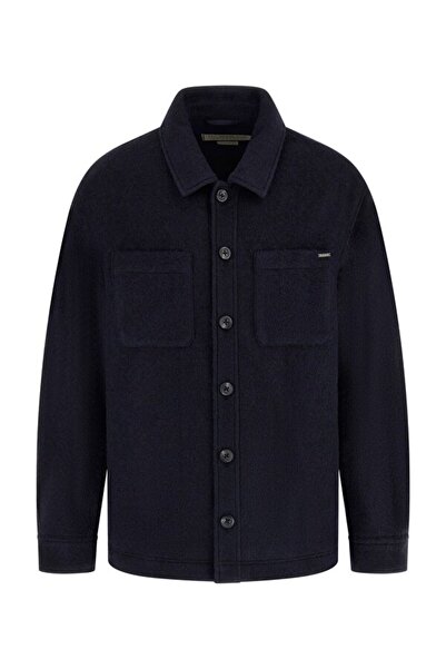 Guess Men's Furry Shirt Jacket - Navy Blue
