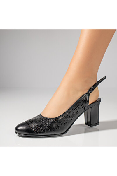 Modlet.ro Дамски черни Сандали с дебел ток от Естествена кожа, перфорирани MO...