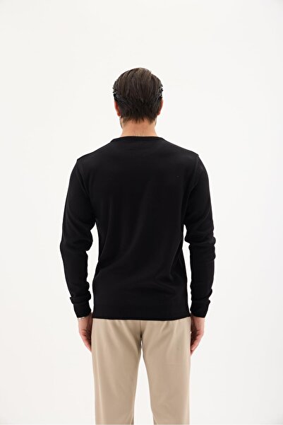 RAVANELLI Men's Crew Neck Wool Sweater Winter Stylish Warm and Soft Knitwear Black m