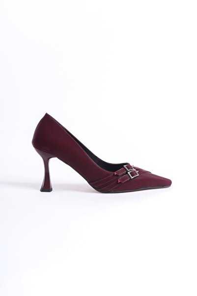 TRENDELLA Maya Women's Burgundy Satin Heeled Shoes