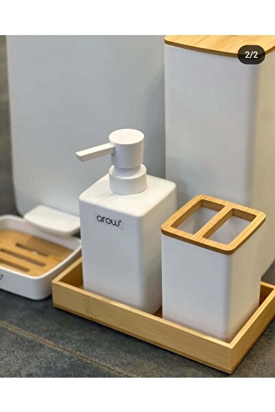 AROW Σετ μπάνιου Williams 5 τεμαχίων με κάλυμμα από μπαμπού - Λευκό