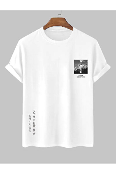 LAPS تي شيرت أبيض سنو ماونتن مقاس كبير للجنسين