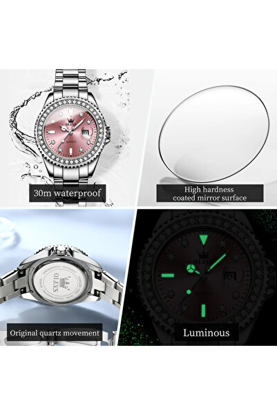 OLEVS Ceas de dama CS1551, otel inoxidabil, argintiu, cadran alb