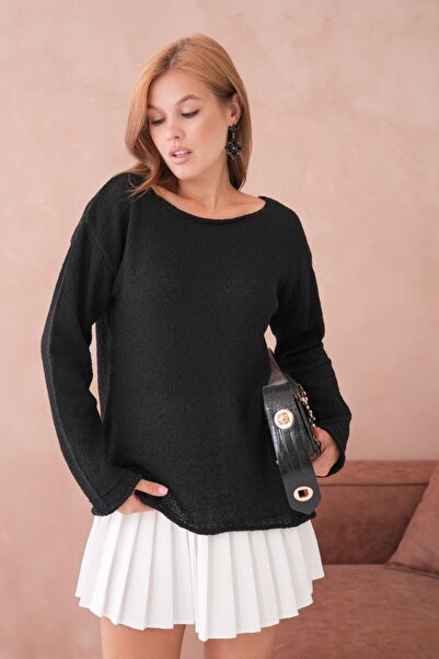 Noi Belis Pulover de tricotat texturat cu gât barcă oversize de bază AW25KZ0032