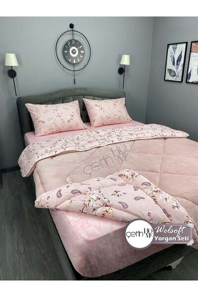 Çetinhome Double Patterned Welsoft Quilt Set (Without Sheets)