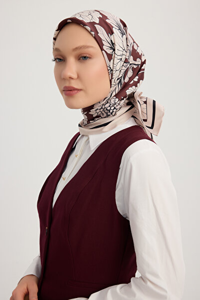 ipekistanbul Eșarfă din twill de mătase 100% - Vis floral - Burgundy