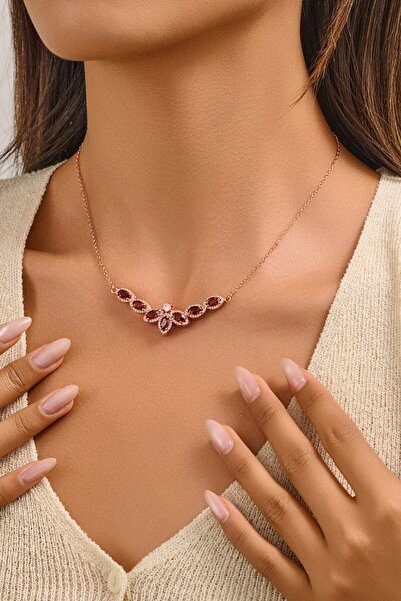 FAYRA ACCESSORIES Garnet Doğal Taşlı Altın Kaplama Kolye