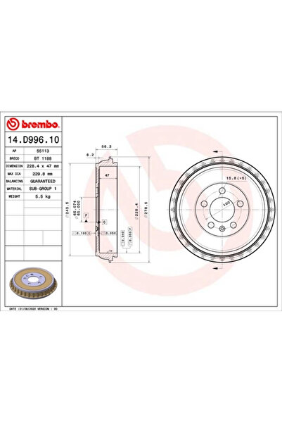 Brembo Tambur Frana Audi A1 Seat Arona/Ibiza 5