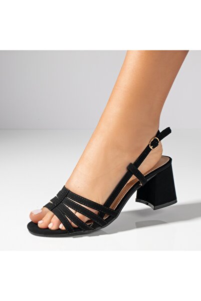 BMoD Women's black suede sandals with block heel MOD11622