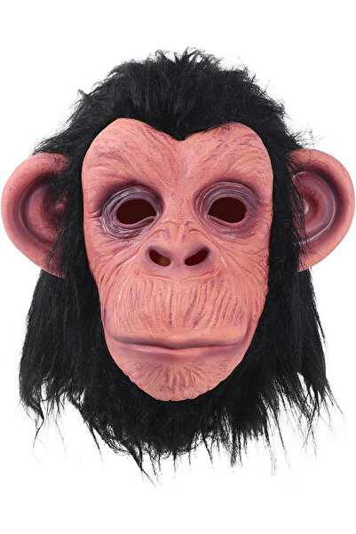 Skygo Siyah Saçlı Kafaya Tam Geçmeli Lateks Şempanze Maskesi Maymun Orangutan Goril Maske