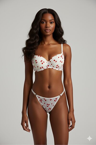 Rozea Giyim Kiraz işleme Detaylı Sütyen Takımı