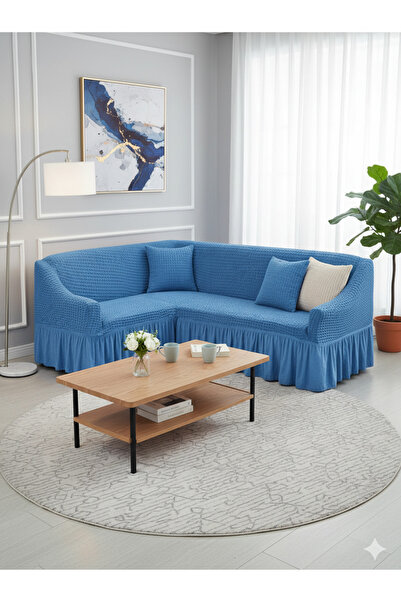 kutlale L Corner Sofa Cover with Pleated Skirt, Elastic, Stretchable, Standar...