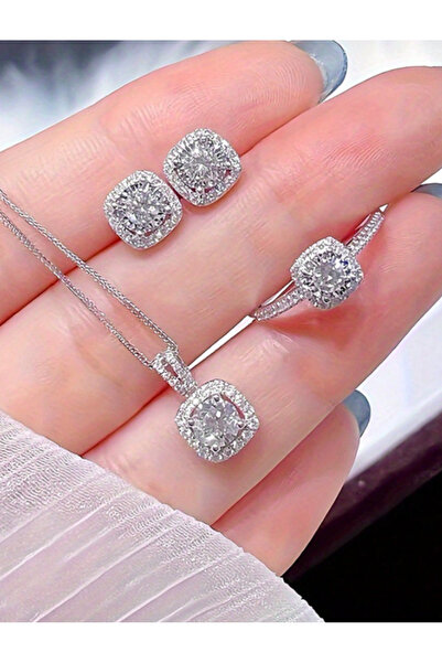 Inovius Set Moon, Colier, Cercei si Inel, Argintiu - 532745