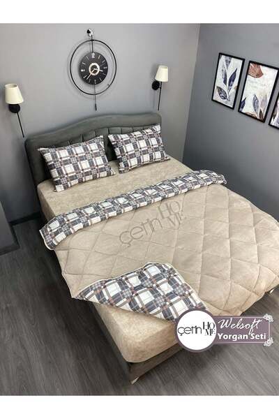Çetinhome Double Patterned Welsoft Quilt Set (Without Sheets)