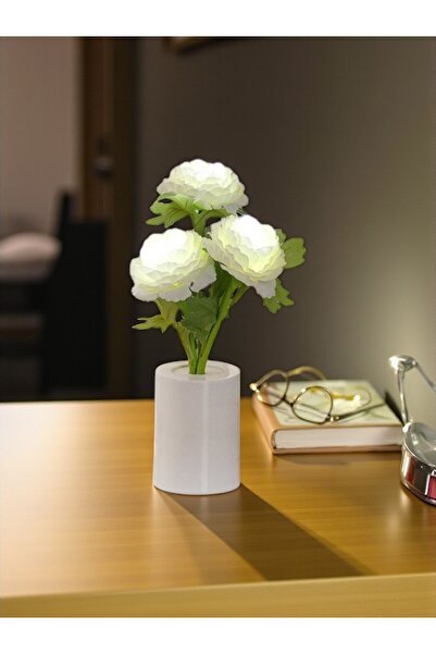 HEDİYE FİKRİ Zenginliğin ve Onurun Işıltısı Beyaz Şakayık Dekoratif Lamba