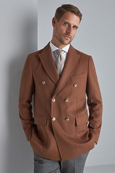 İgs Erkek Kiremit Regularfit / Rahat Kalıp Kruvaze Kaban