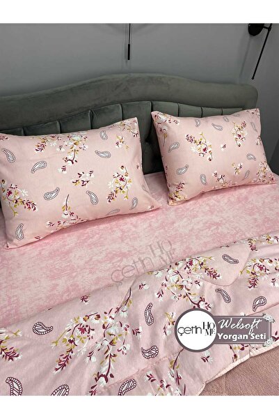 Çetinhome Double Patterned Welsoft Quilt Set (Without Sheets)