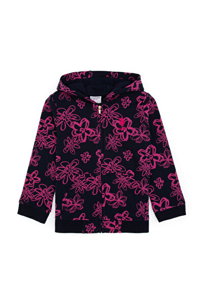 U.S. Polo Assn. Girl's Navy Blue Hooded Zippered Floral Patterned Sweatshirt 50317959-Vr033