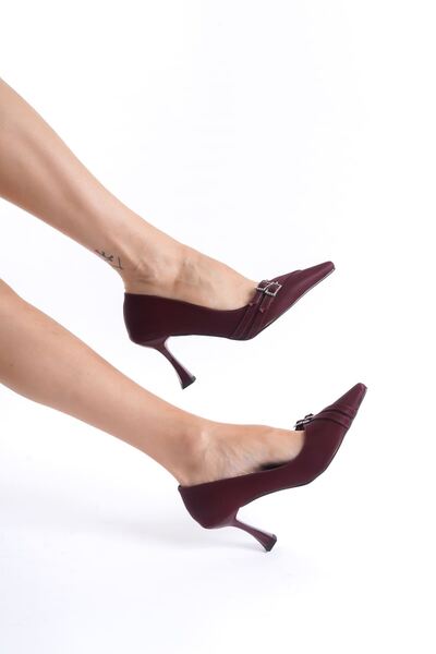 TRENDELLA Maya Women's Burgundy Satin Heeled Shoes
