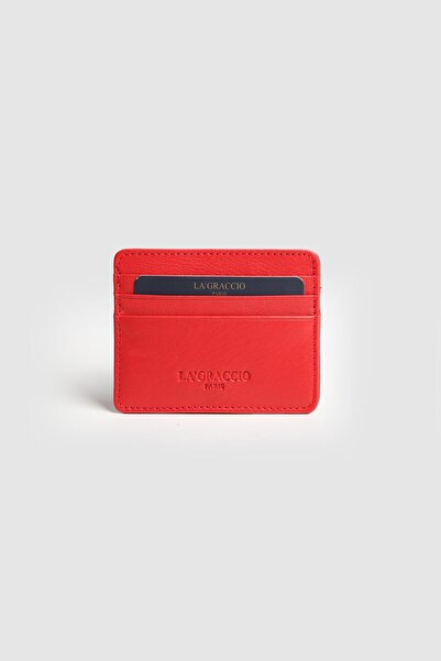 La La'Graccio Paris La'Graccio Paris Men's Night Genuine Leather Convenient Card Holder Matte Red