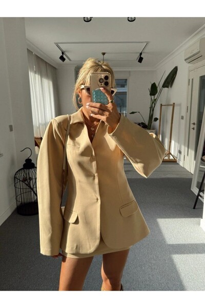 ForOus Reverse Sewing Crepe Fabric Jacket Skirt Set