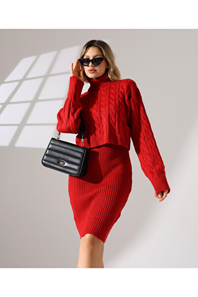 Cemre Life Tricotaj cu model pentru femei Set dublu Pulover și rochie