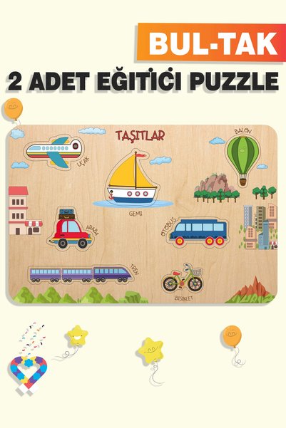 esatoys Ahşap Türkçe 2’li Set Eğitici-Öğretici Yapboz