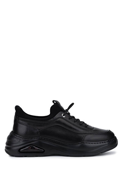 Tamer Tanca Men's Genuine Leather Black Sneakers & Sports Shoes