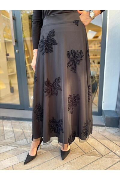 Babil Butik 25022014 Embroidered Women's Skirt Black