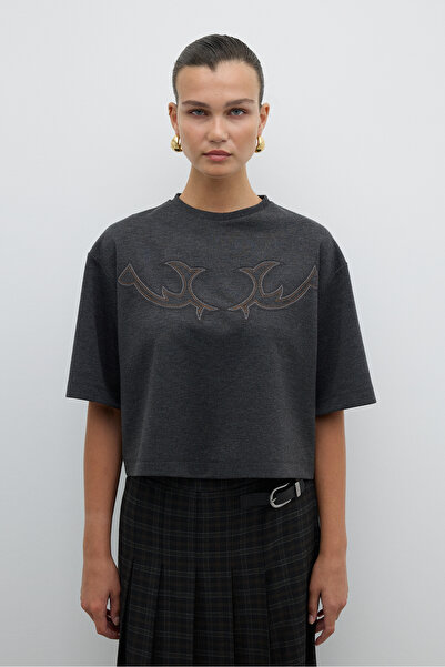 Roman Nakışlı T-shirt Antrasit K2623828_046