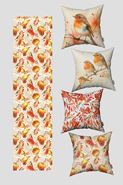 EsnafAli مجموعة من 4 أغطية وسائد مزخرفة بنمط العنبر والبلبلة بتصميم خريفي مع غطاء واحد