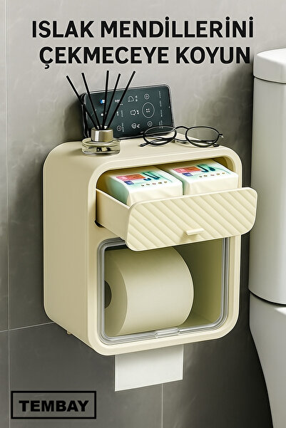 TEMBAY Yapışkanlı Tuvalet Kağıtlığı ,Duvar Tipi Tuvalet Kağıdı Askısı ,Telefon Raflı Banyo Organizeri
