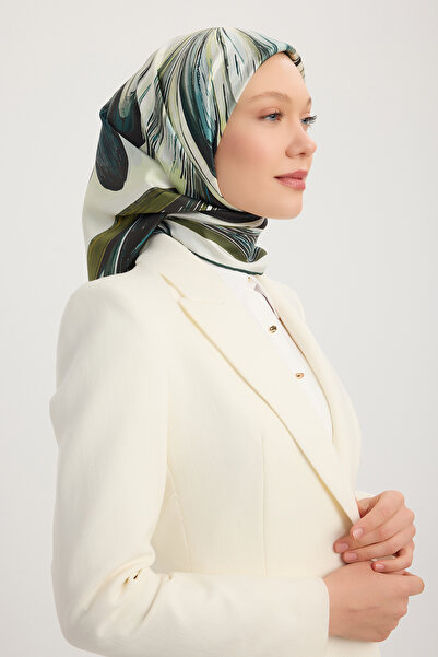 ipekistanbul وشاح حريري 100% - زهرة الزنبق الذهبية - أخضر