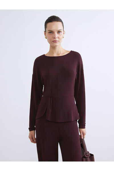 LC Waikiki Plum Crew Neck Gathered Glitter Blouse