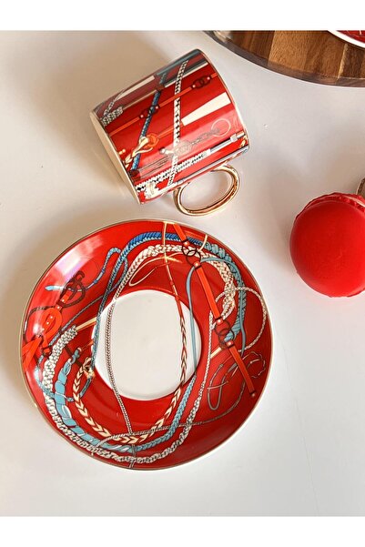 ROSSEV Turkish Coffee Cup Assortment Red 2 Person Set 4 Pieces