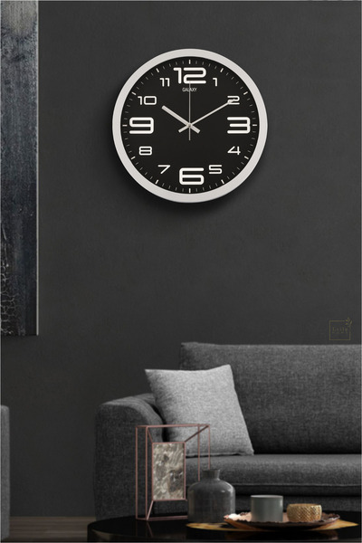 Leila Home Modern Duvar Saati Gümüş Çerçeve Sessiz Akar 31 cm