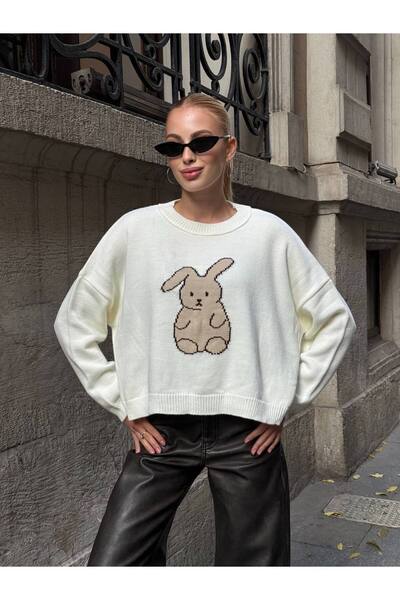 Le Savu Iepure cu imprimeu guler rotund Tricotaj supradimensionat Pulover de ...