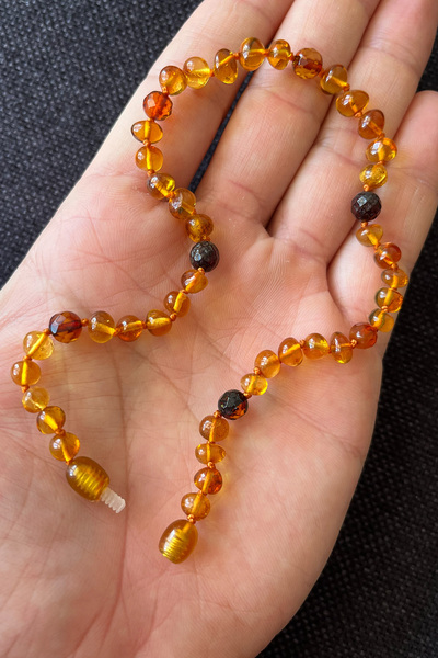 İpek Kehribar Lithuania Certified Drop Amber Baby & Kids Necklace – Caramel & Cherry Color, Round Silk-343