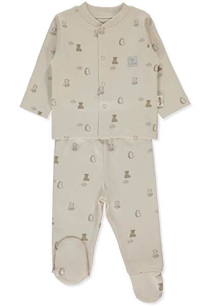 Bebetto طقم بيجامة من قماش الإنترلوك العضوي مكون من قطعتين (لحظة ممتعة عضوية) بيج