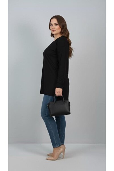 Koza Butik Women's Plus Size Long Sleeve Slit Basic Blouse 1984