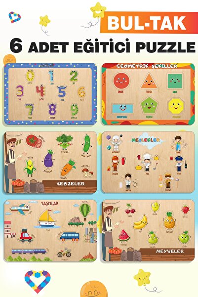 esatoys Ahşap Türkçe 6’lı Set Eğitici-Öğretici Yapboz