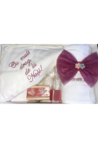 OEM Set complet de botez, roz cu fundă