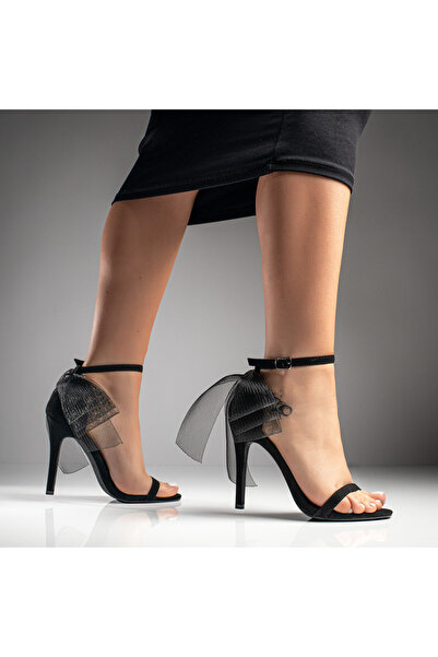 BMoD Women's black suede sandals with heel and bow MOD08970